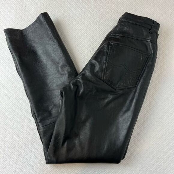 Vintage Perfecto Daniel San Women’s 6 Black Leather Distressed Moto Pants - Picture 1 of 16
